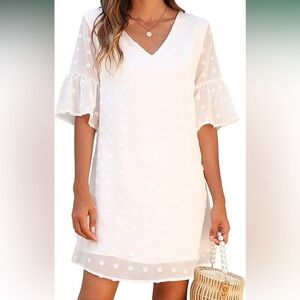 Short Sleeve V Neck
Ruffle Cute Sun Dress Chiffon Flowy Shift Mini Dress new